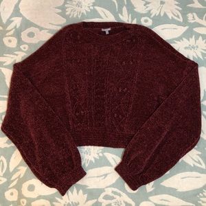 Charolette Russe Maroon Cropped Chenille Knit Sweater